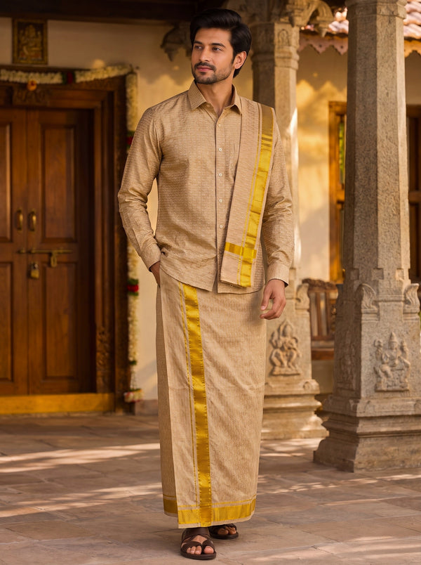 Ashwin Pattern Vastee + Shirt + Salva Set in Pattern Copper