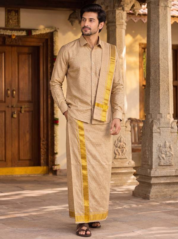 Ashwin Pattern Vastee + Shirt + Salva Set in Pattern Gold