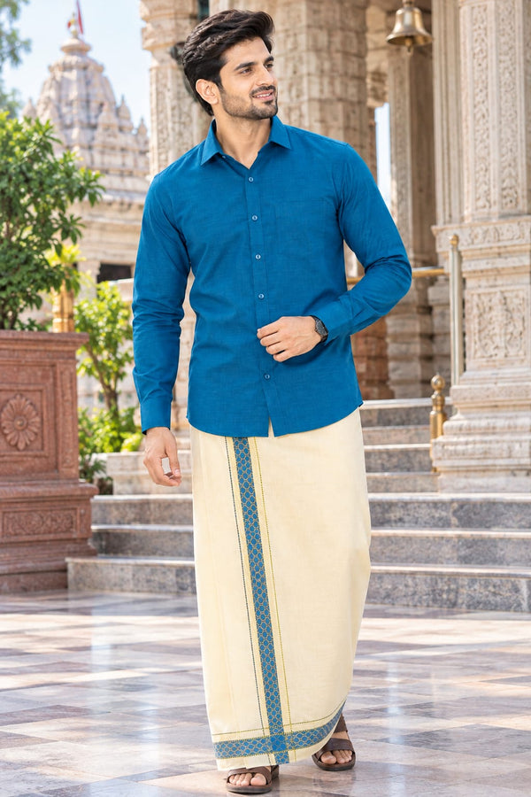Ashwin Colourful Shirt & Vastee Set - Dark Blue