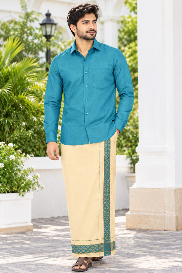 Ashwin Colourful Shirt & Vastee Set - Light Blue