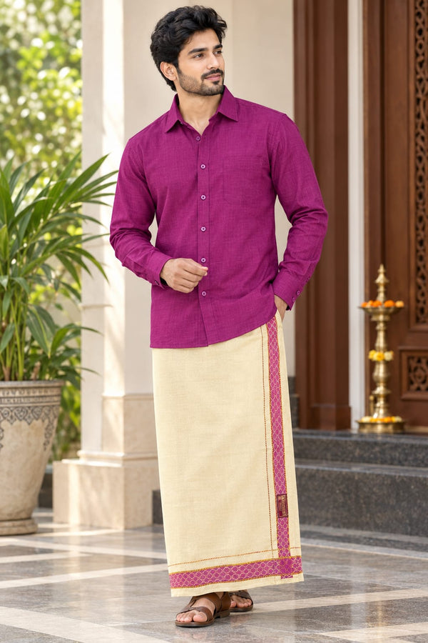 Ashwin Colourful Shirt & Vastee Set - Light Purple
