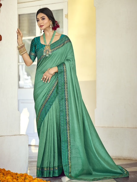 Sea Green Silk Saree with Elegant Woven Border