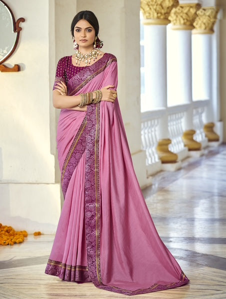 Dusty Pink Silk Saree with Elegant Woven Border