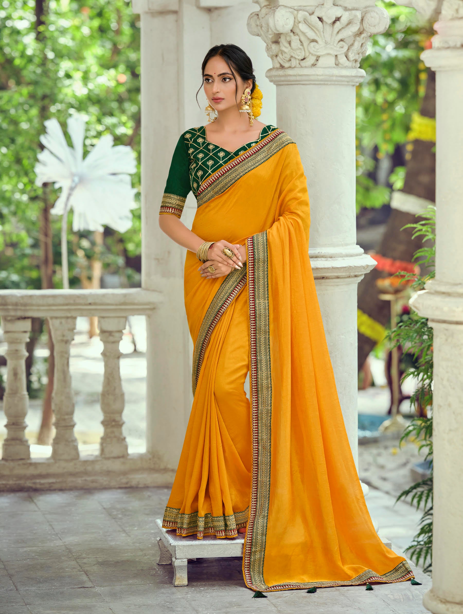 Mustard Yellow Silk Saree with Gold Zari Border
