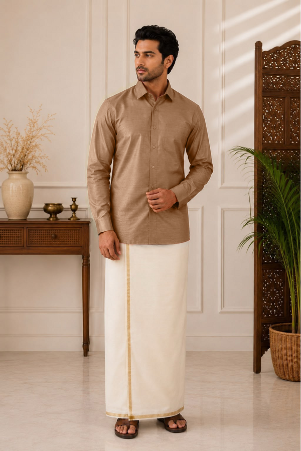 Silk Line Shirt - Regular Fit - Warm Camel
