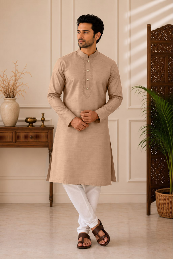 Silk Line Kurta - Regular Fit - Toasted Sand
