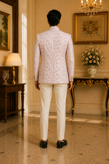 Pastel Pink Geometric Nehru Jacket for Men, back view on model