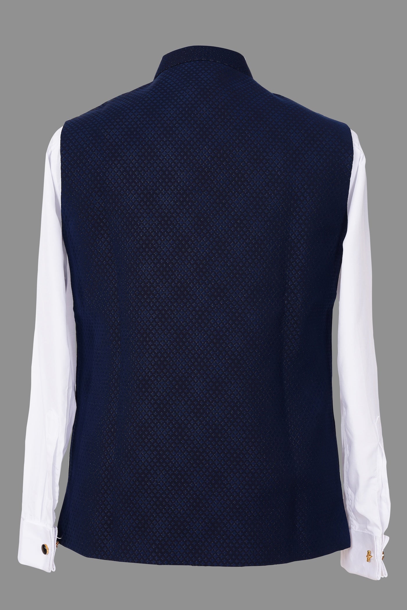 Navy Blue Nehru Jacket | Textured Embroidered Festive Waistcoat