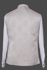 Ivory Cream Paisley Nehru Jacket | Brocade Embroidered Festive Waistcoat
