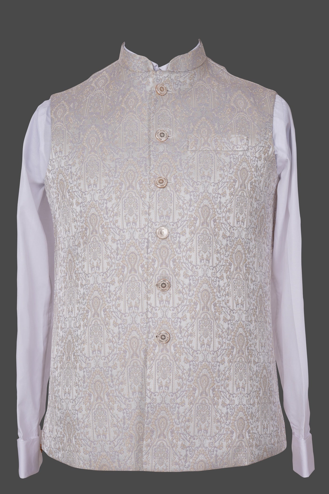 Ivory Cream Paisley Nehru Jacket | Brocade Embroidered Festive Waistcoat