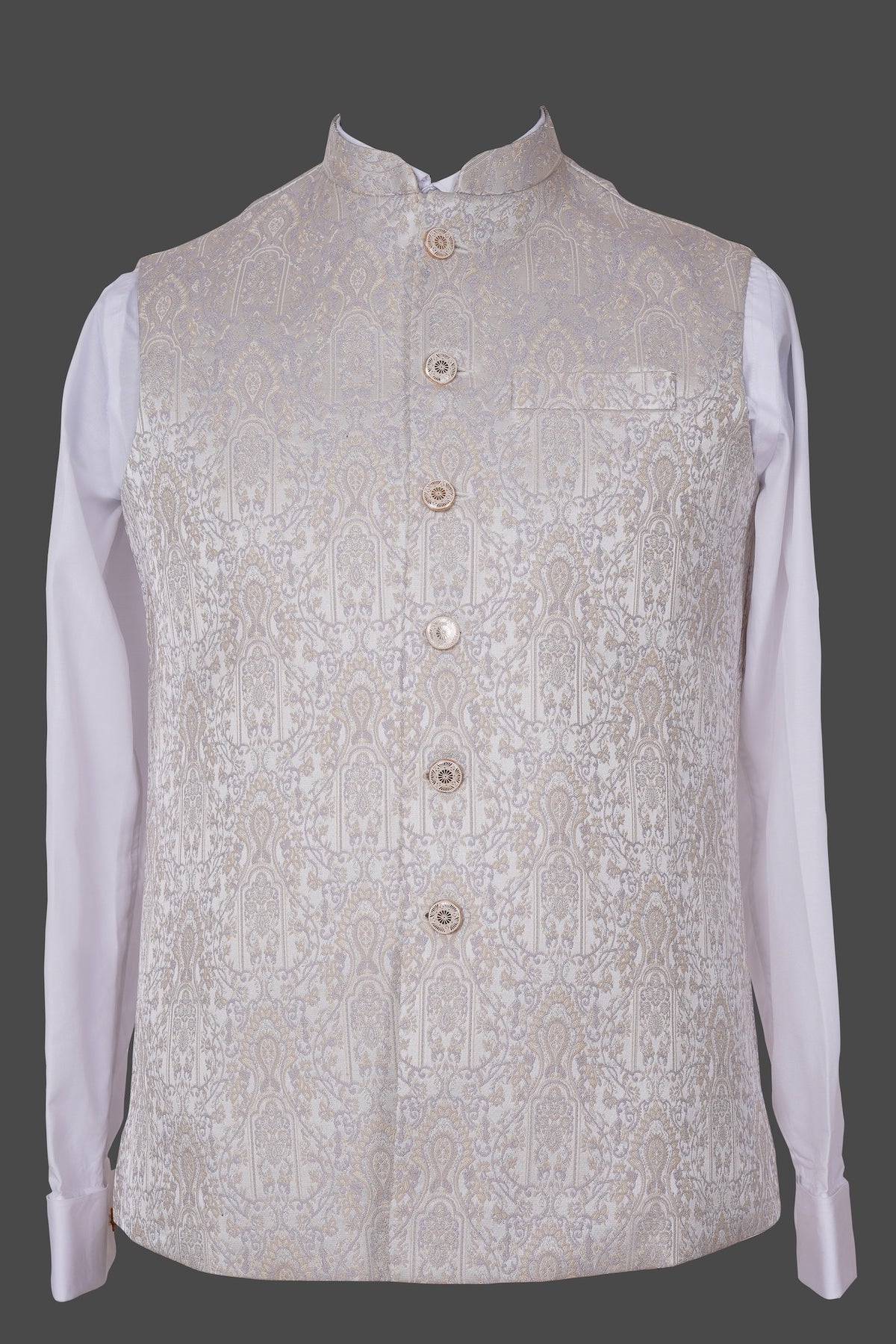 Ivory Cream Paisley Nehru Jacket | Brocade Embroidered Festive Waistcoat