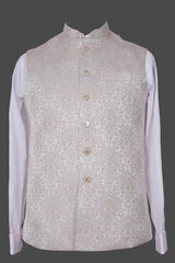 Ivory Cream Paisley Nehru Jacket | Brocade Embroidered Festive Waistcoat