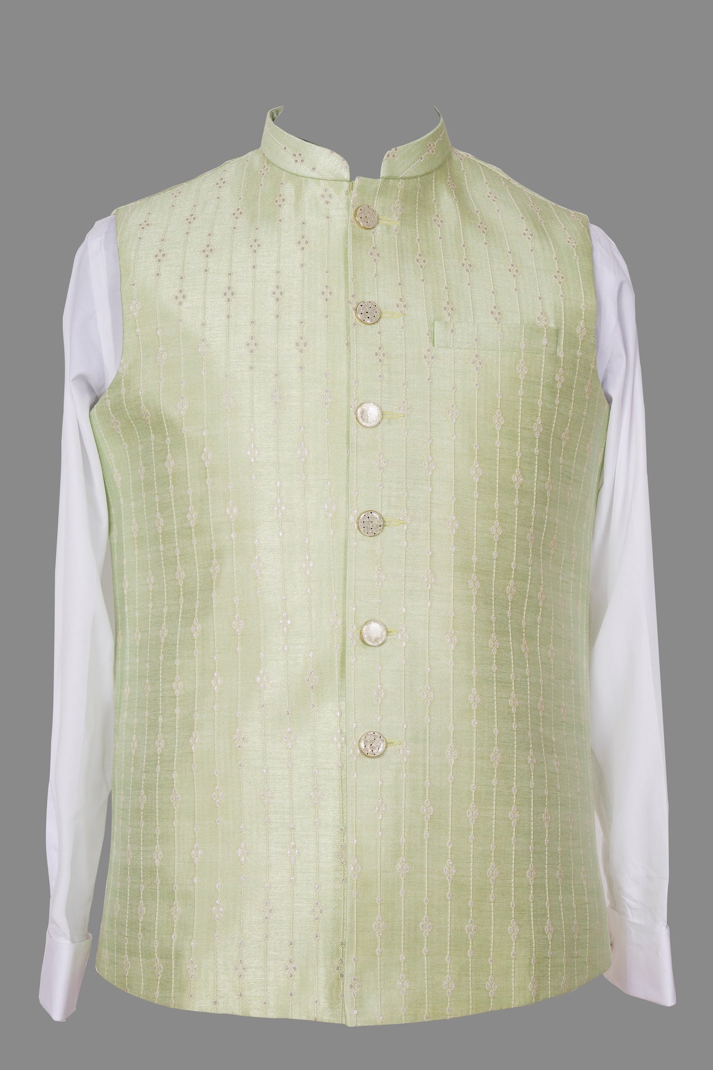 Pistachio Green Nehru Jacket | Embroidered Festive Waistcoat