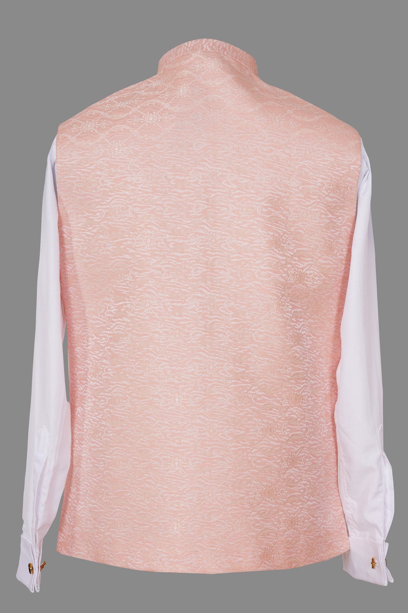 Peach Pink Brocade Nehru Jacket for Men | Elegant Indian Ethnic Wear Waistcoat