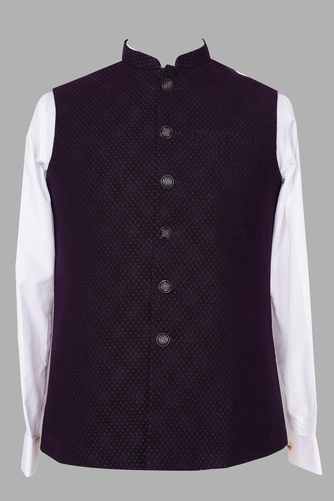 Deep Purple Brocade Nehru Jacket for Men | Premium Indian Ethnic Waistcoat