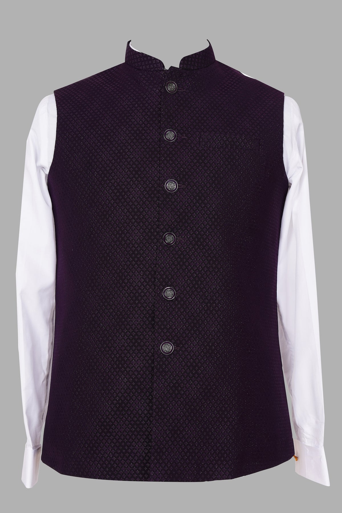 Deep Purple Brocade Nehru Jacket for Men | Premium Asian Ethnic Waistcoat