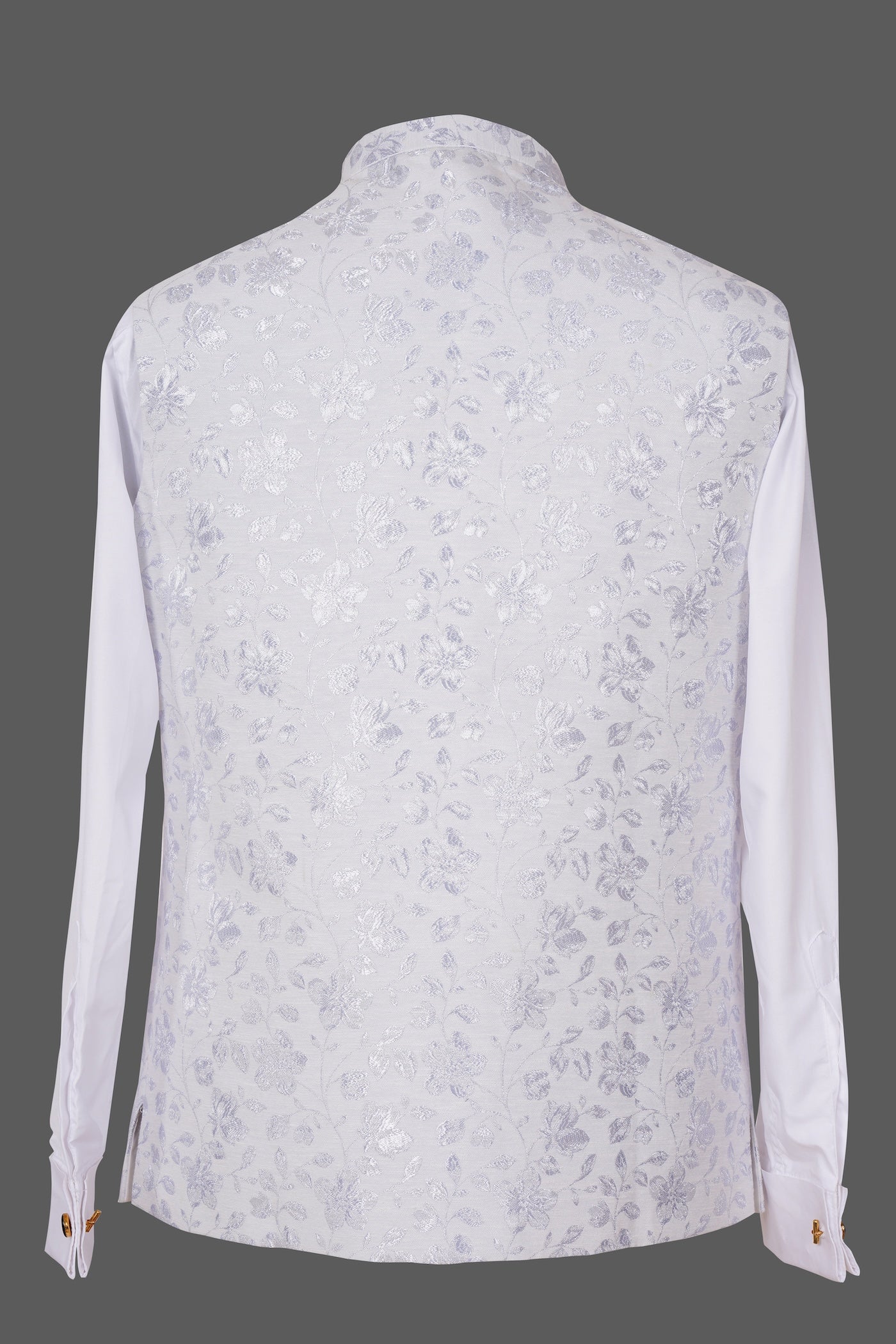 Silver Grey Floral Brocade Nehru Jacket for Men | Premium Indian Ethnic Waistcoat