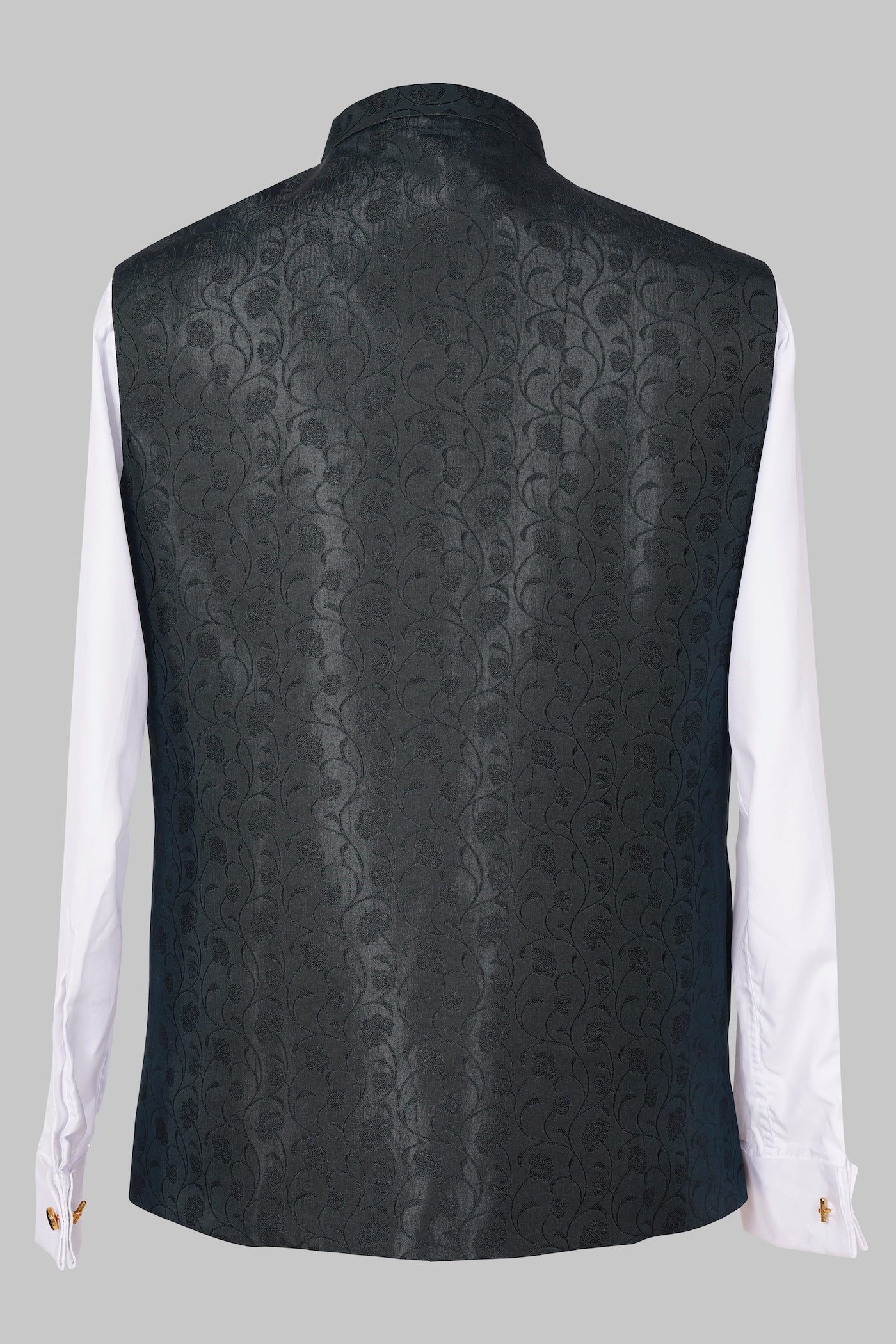 Black Floral Brocade Nehru Jacket for Men | Elegant Dark Ethnic Waistcoat