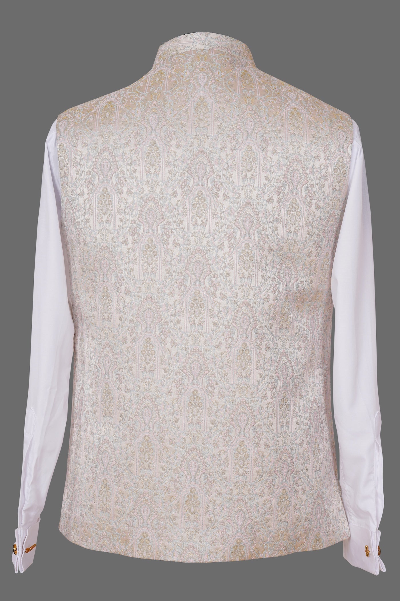 Cream Paisley Brocade Nehru Jacket for Men | Royal Indian Ethnic Waistcoat
