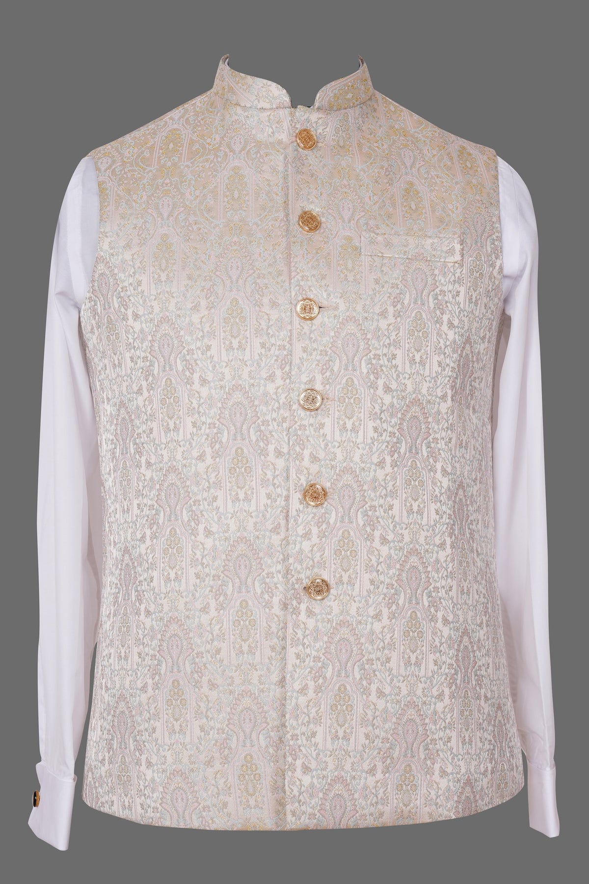 Deep Purple Floral Brocade Nehru Jacket for Men | Luxurious Asian Ethnic Waistcoat