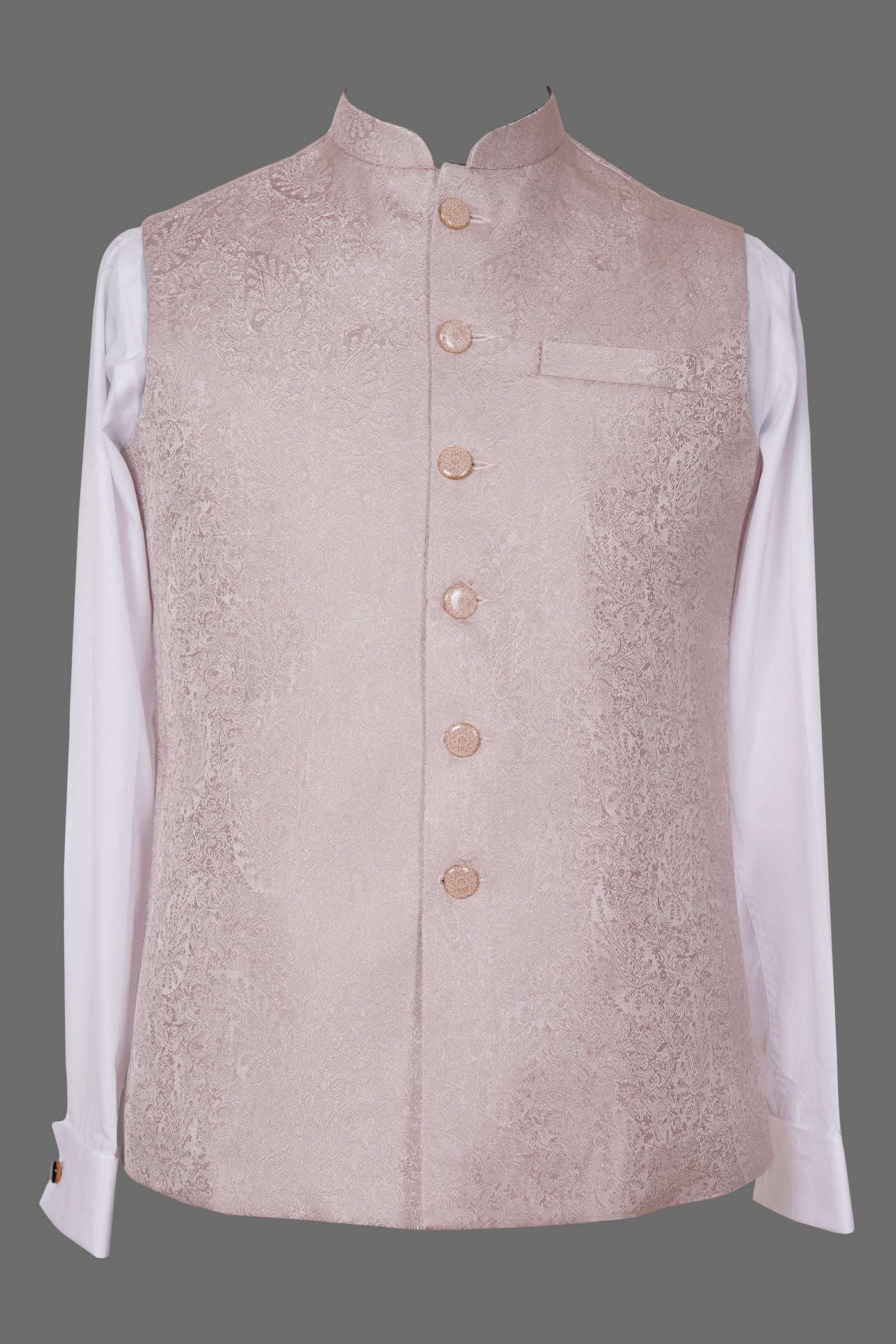 Light Pink Paisley Brocade Nehru Jacket for Men | Premium Indian Ethnic Waistcoat