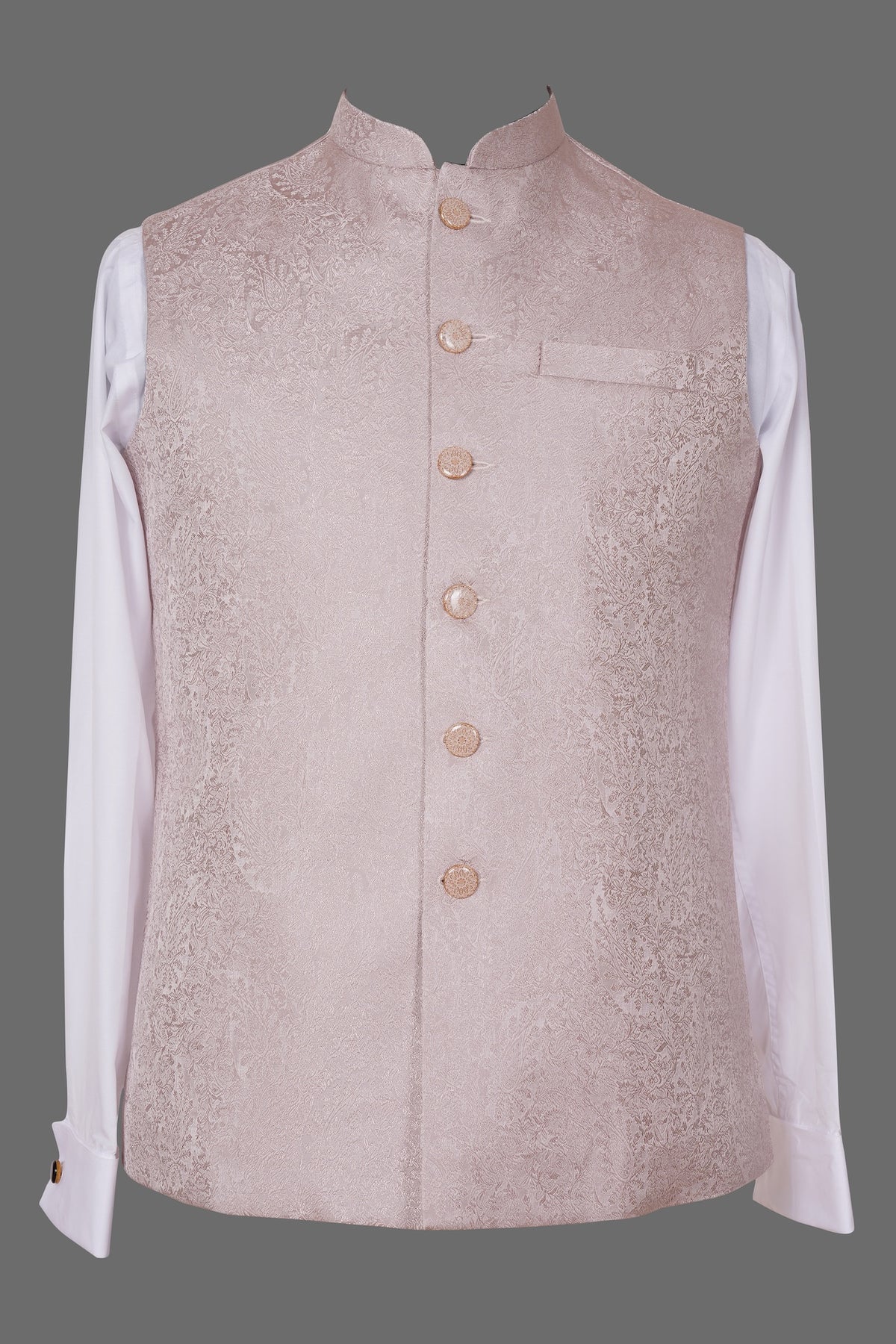Light Pink Paisley Brocade Nehru Jacket for Men | Premium Asian Ethnic Waistcoat