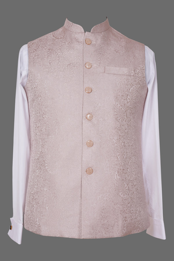 Light Pink Paisley Brocade Nehru Jacket for Men | Premium Asian Ethnic Waistcoat