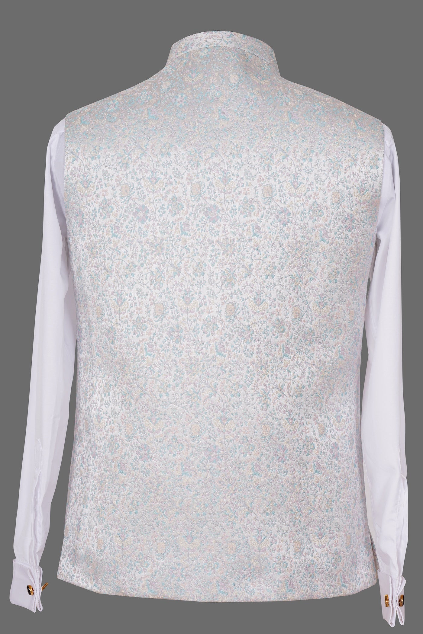 Pastel Blue Floral Brocade Nehru Jacket for Men | Elegant Indian Ethnic Waistcoat