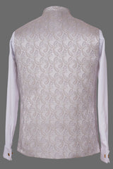 Ivory Paisley Brocade Nehru Jacket for Men | Premium Asian Ethnic Waistcoat