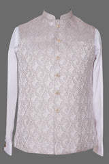Ivory Paisley Brocade Nehru Jacket for Men | Premium Asian Ethnic Waistcoat