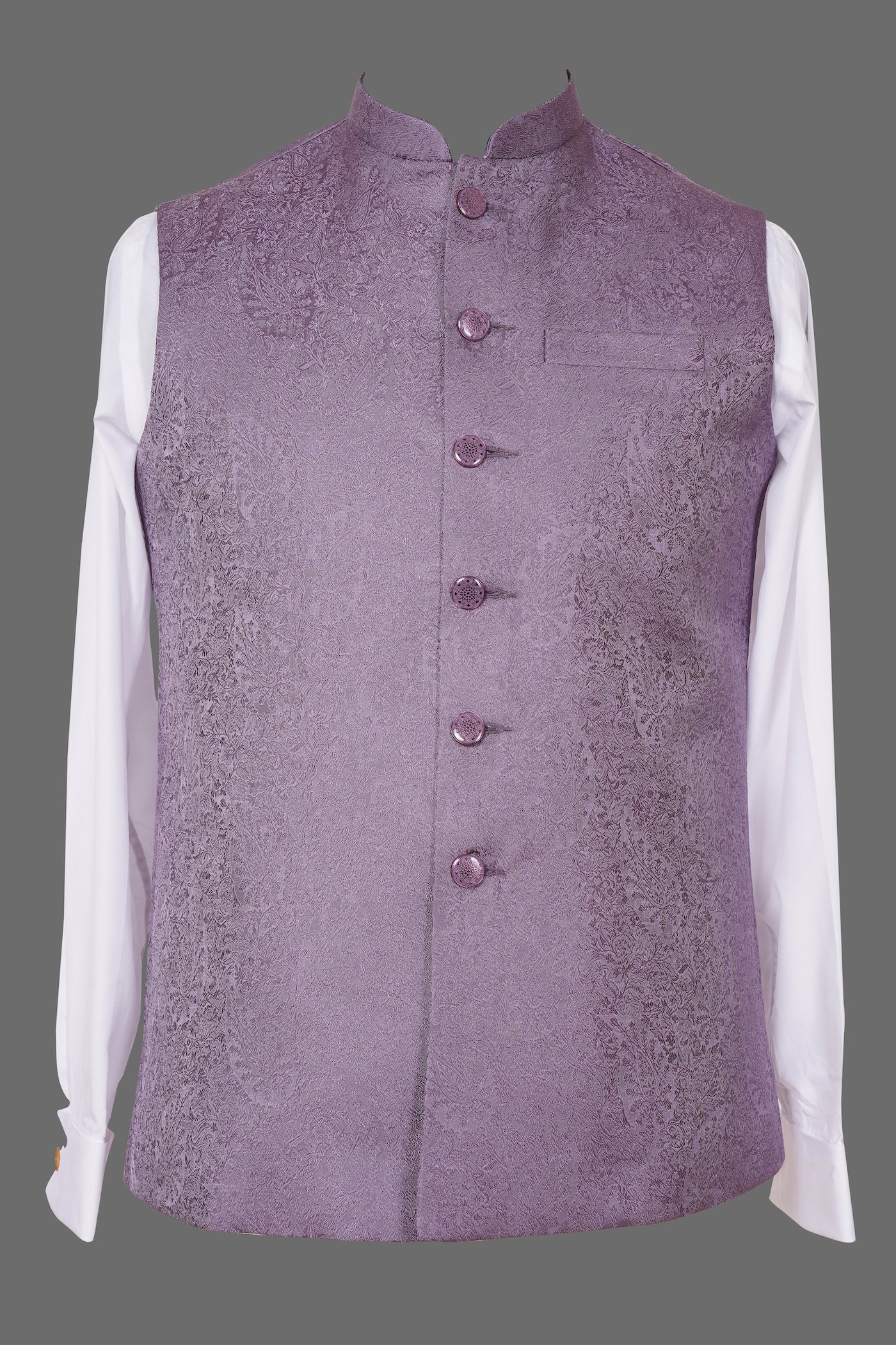 Lavender Purple Paisley Brocade Nehru Jacket for Men | Premium Indian Ethnic Waistcoat