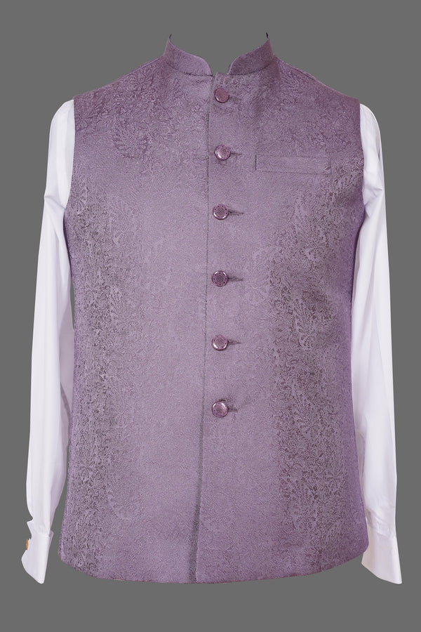 Lavender Purple Paisley Brocade Nehru Jacket for Men | Premium Asian Ethnic Waistcoat