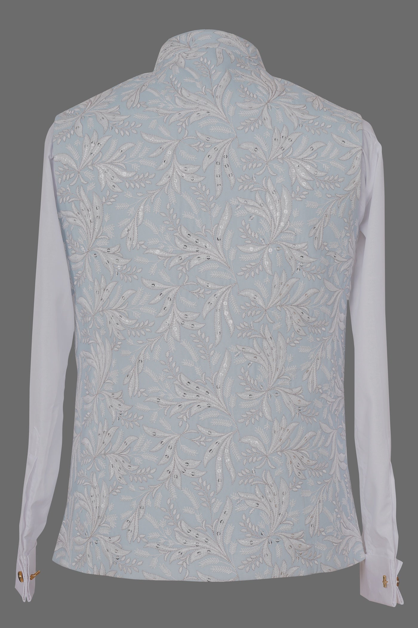 Sky Blue Embroidered Nehru Jacket with Sequins for Men | Premium Indian Ethnic Waistcoat