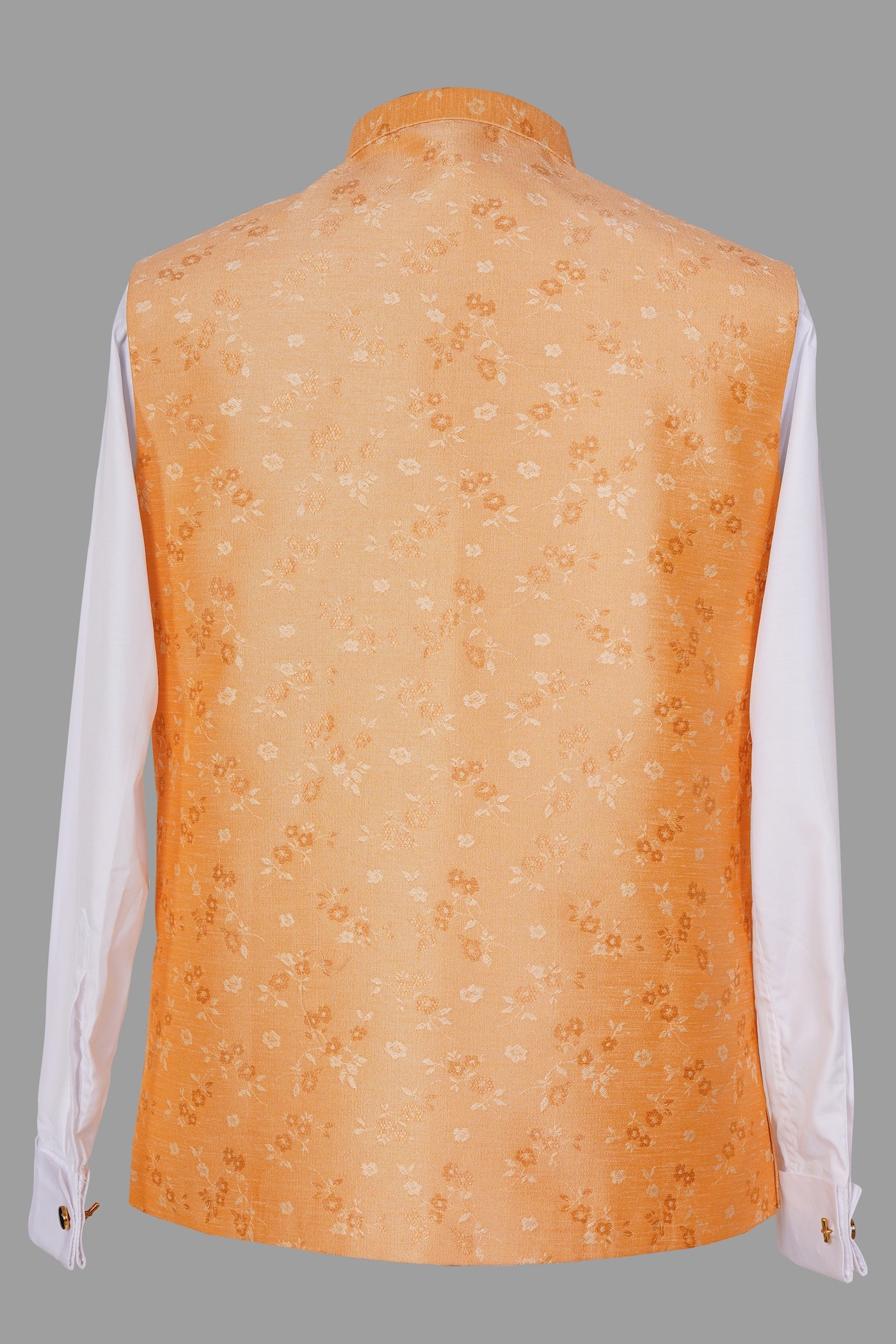 Peach Orange Floral Brocade Nehru Jacket for Men | Elegant Indian Ethnic Waistcoat