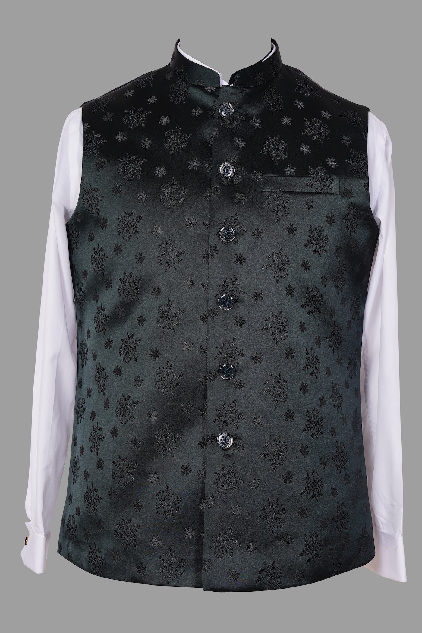 Navy Blue Textured Brocade Nehru Jacket for Men | Premium Indian Ethnic Waistcoat