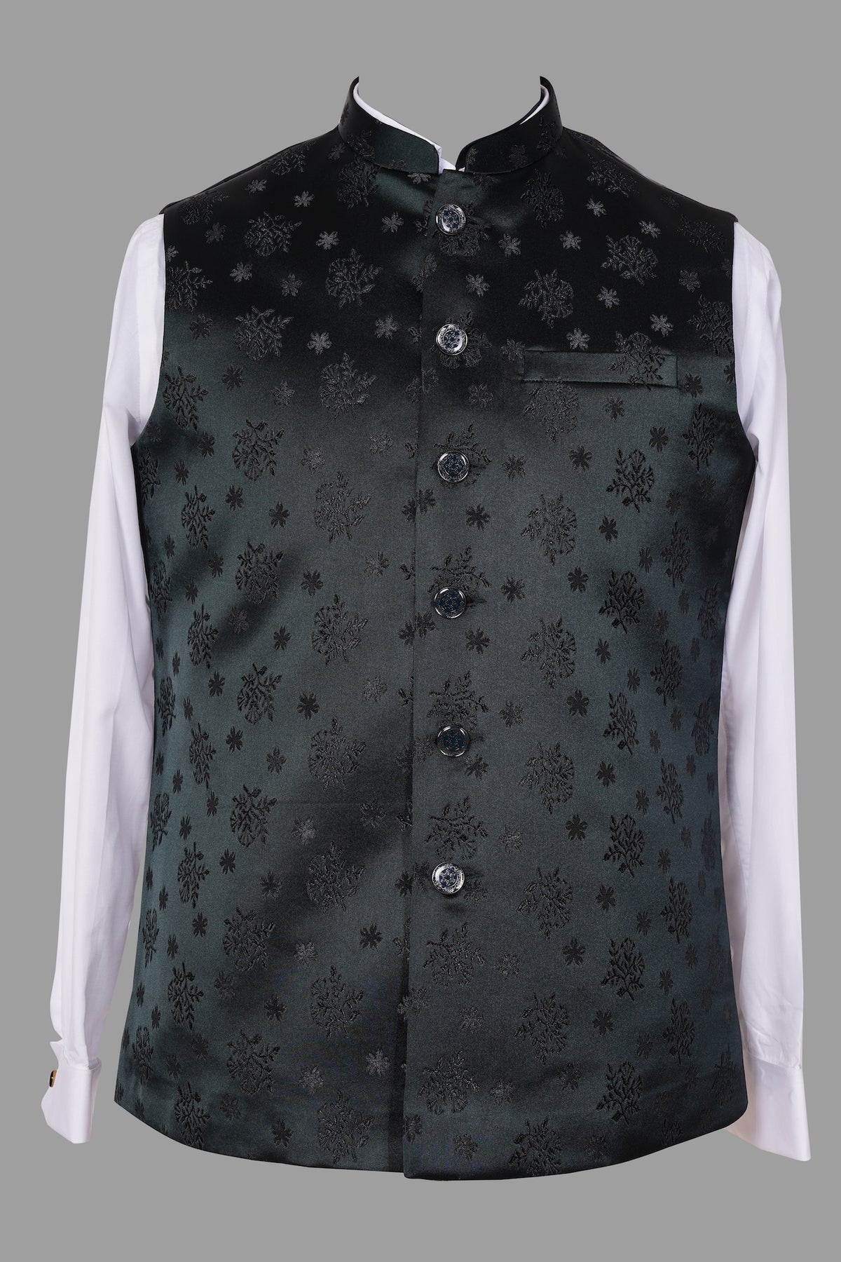 Navy Blue Textured Brocade Nehru Jacket for Men | Premium Asian Ethnic Waistcoat