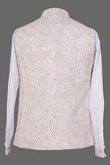 Blush Pink Embroidered Nehru Jacket with Sequins for Men | Premium Asian Ethnic Waistcoat