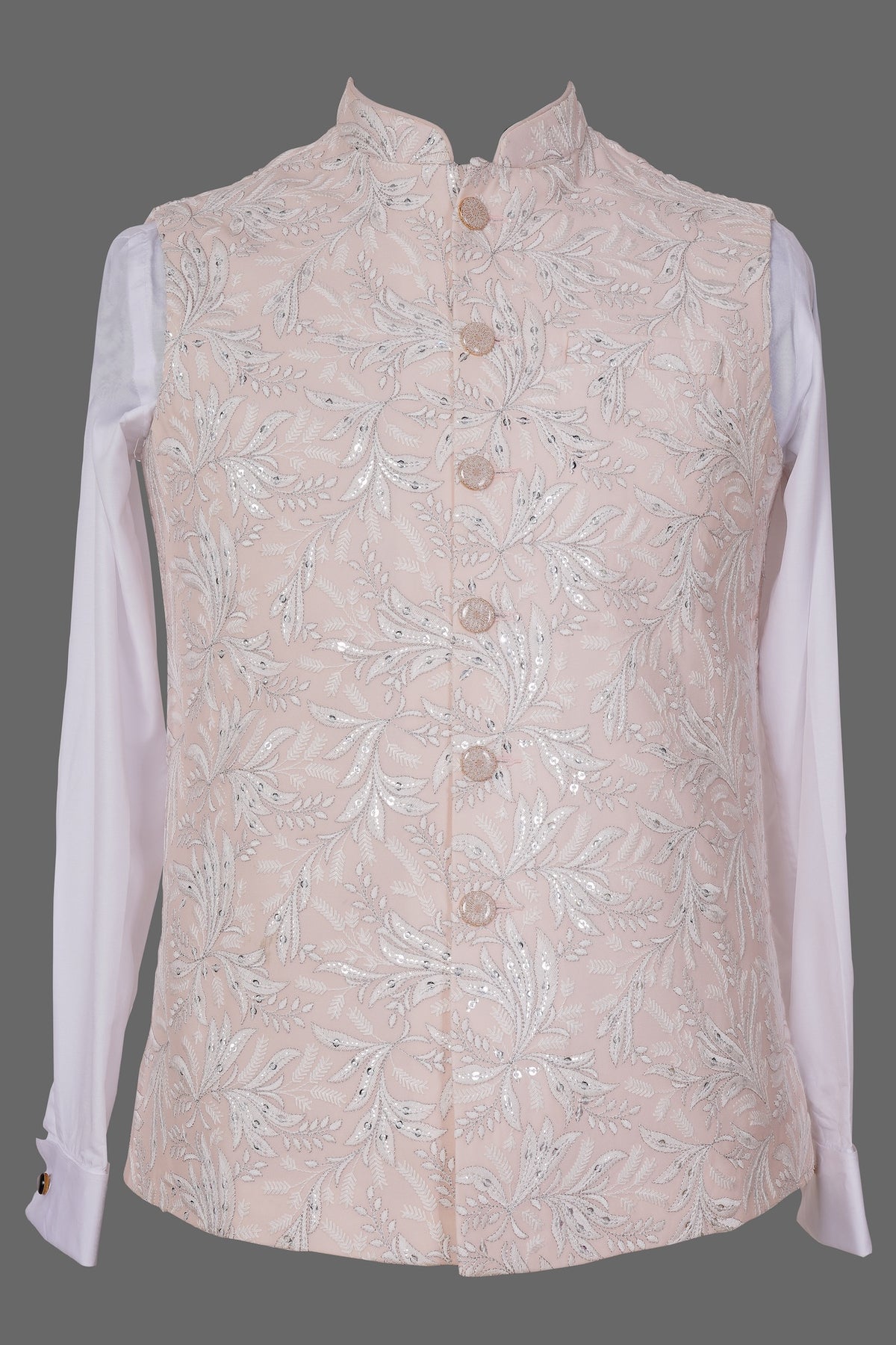 Blush Pink Embroidered Nehru Jacket with Sequins for Men | Premium Asian Ethnic Waistcoat