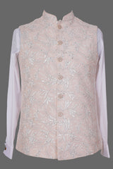 Blush Pink Embroidered Nehru Jacket with Sequins for Men | Premium Asian Ethnic Waistcoat