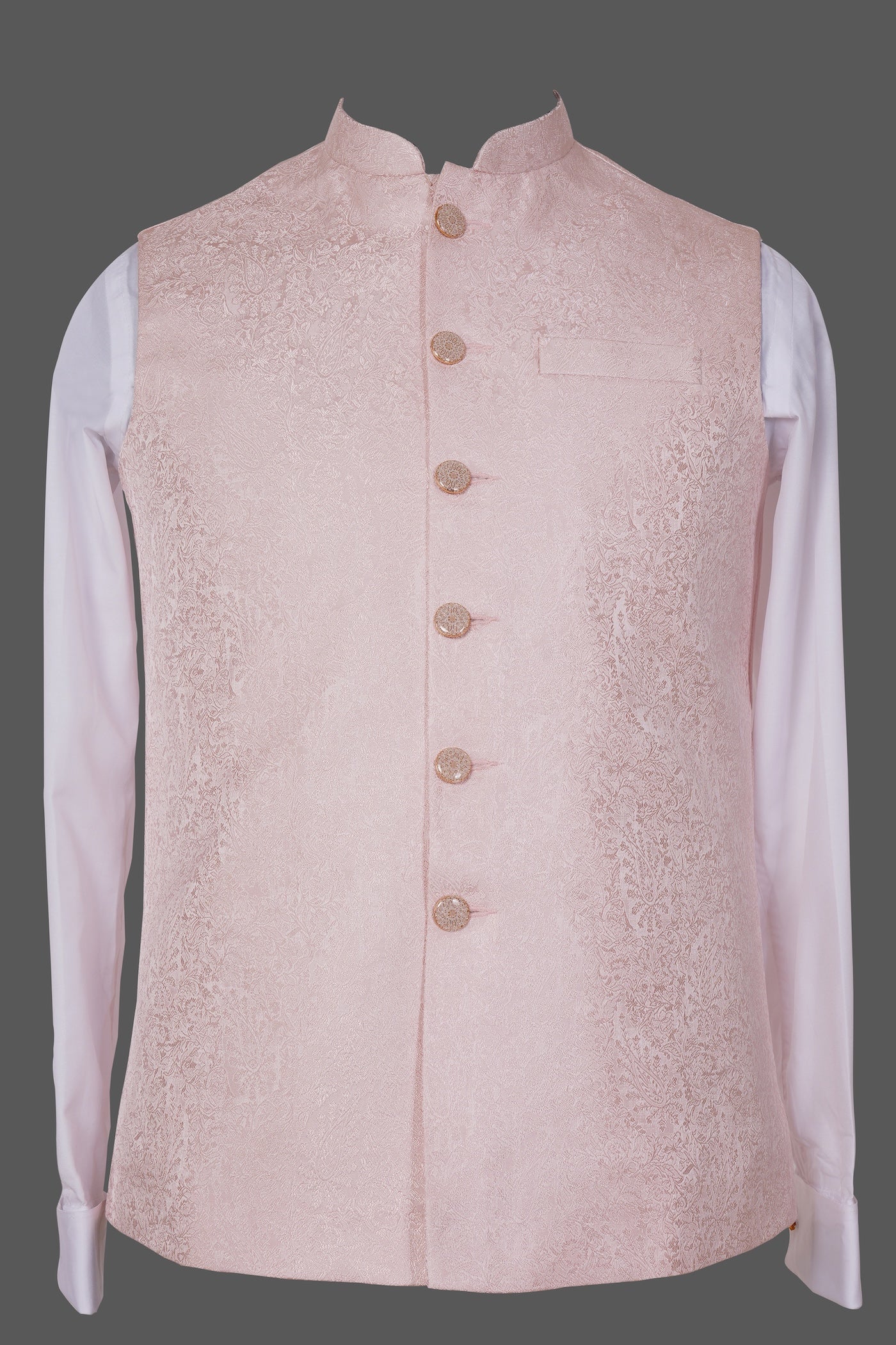 Light Pink Paisley Brocade Nehru Jacket for Men | Premium Indian Ethnic Waistcoat