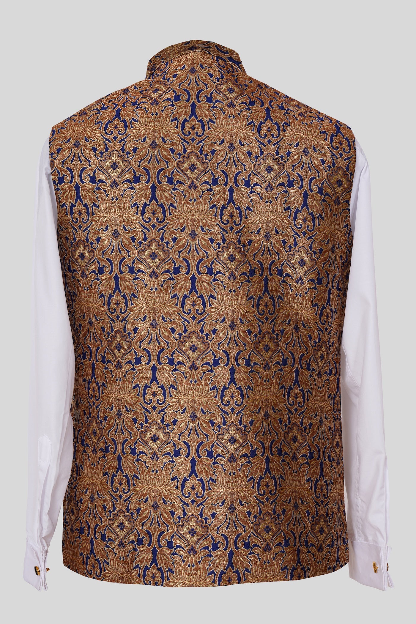Royal Blue Gold Brocade Nehru Jacket for Men | Luxurious Indian Ethnic Waistcoat