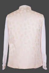 Cream Floral Brocade Nehru Jacket for Men | Premium Asian Ethnic Waistcoat