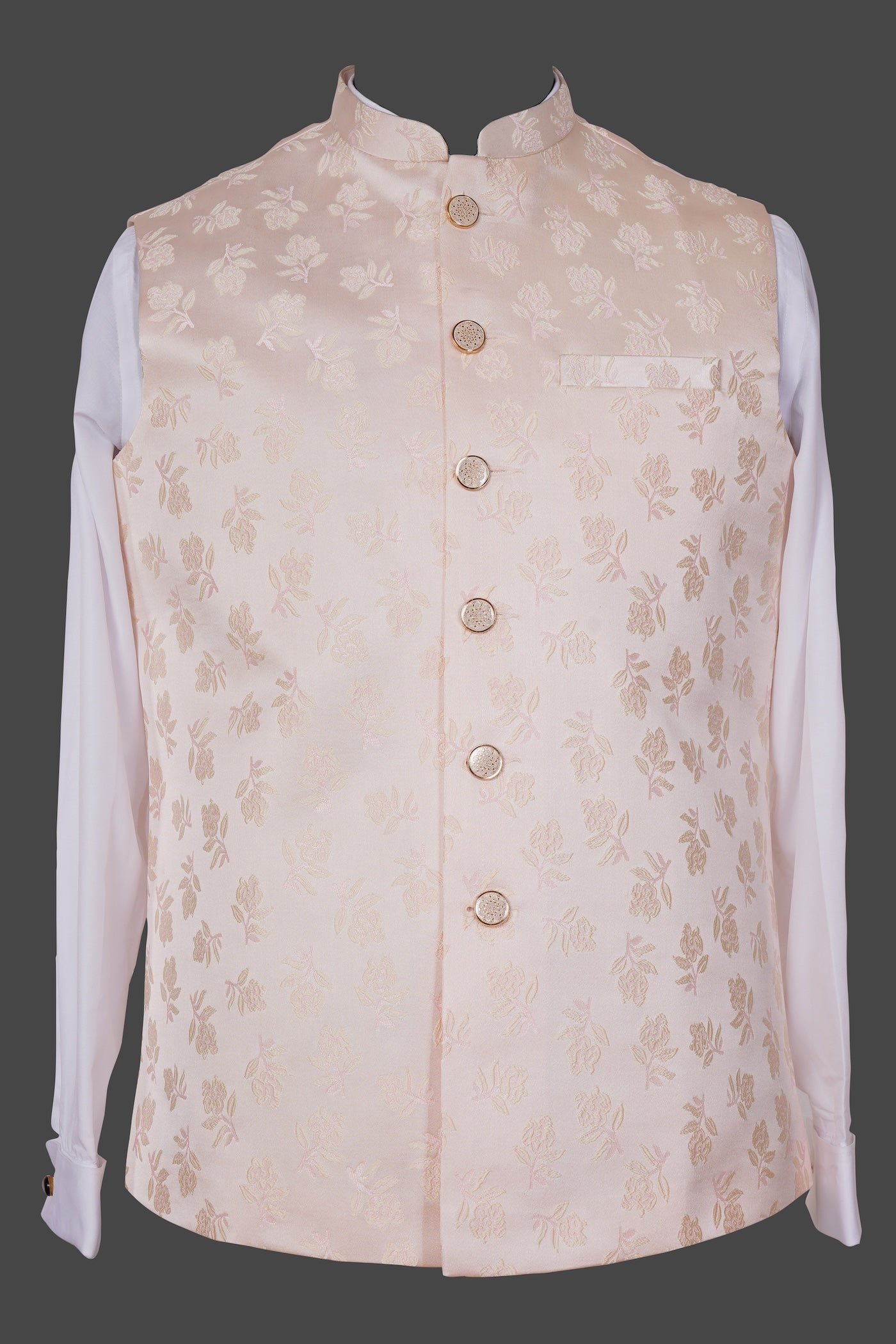 Cream Floral Brocade Nehru Jacket for Men | Premium Indian Ethnic Waistcoat