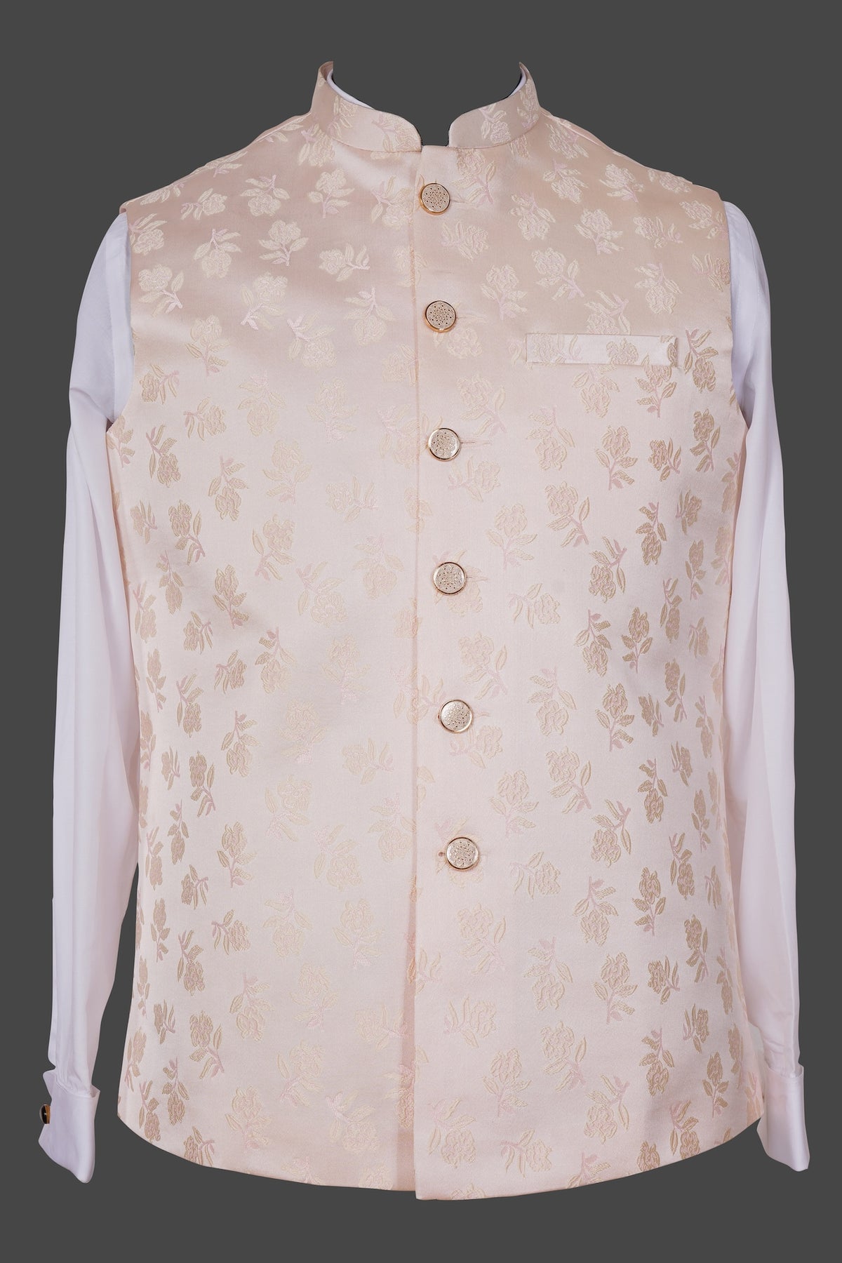 Cream Floral Brocade Nehru Jacket for Men | Premium Asian Ethnic Waistcoat