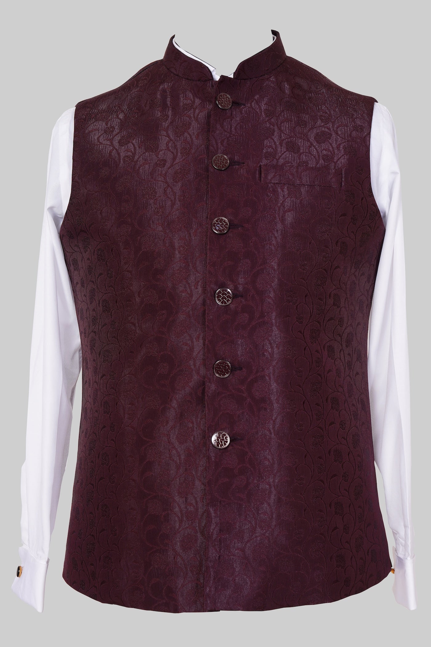 Maroon Brocade Nehru Jacket for Men | Luxurious Indian Ethnic Waistcoat
