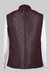 Maroon Brocade Nehru Jacket for Men | Luxurious Asian Ethnic Waistcoat