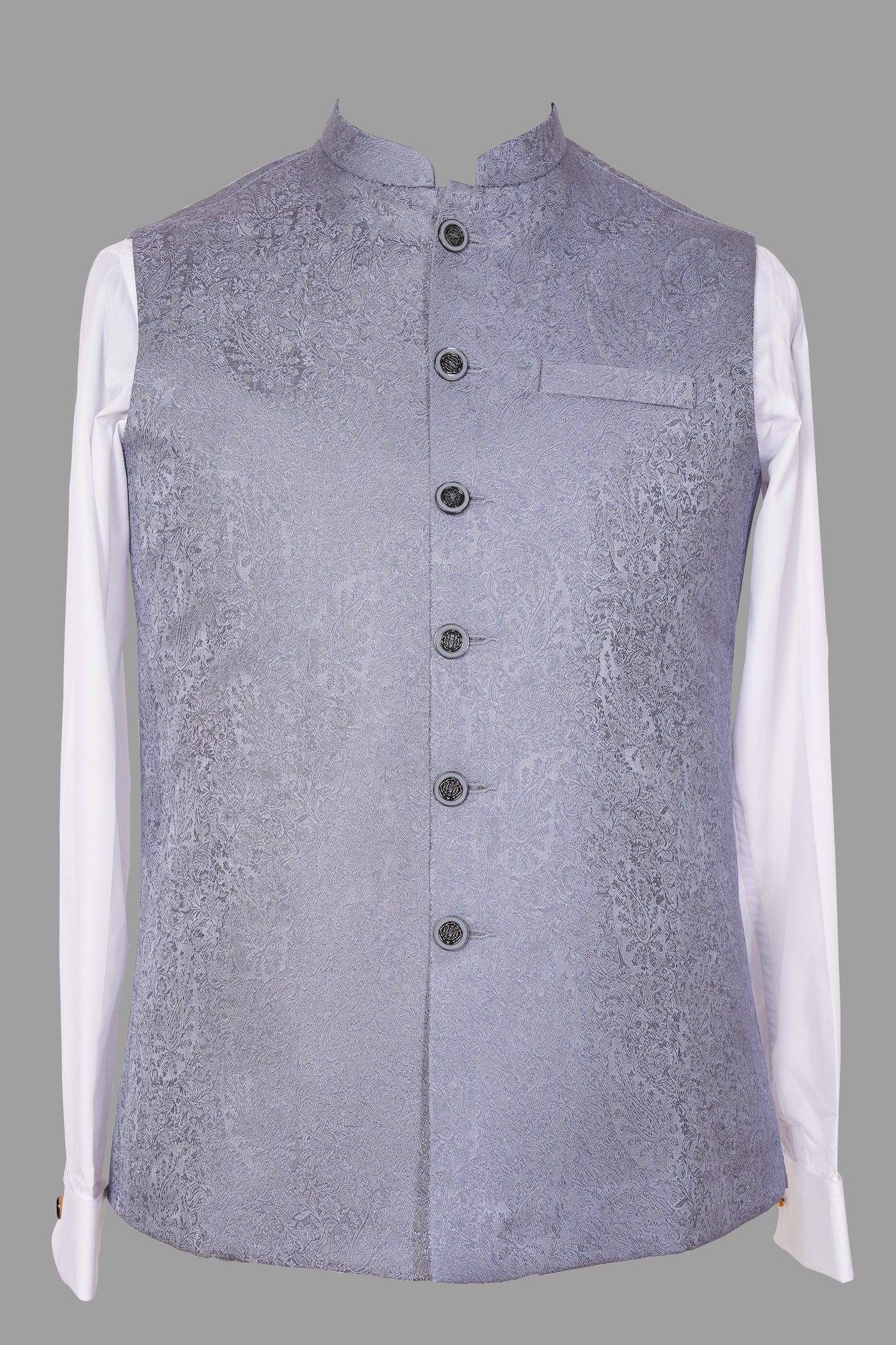 Grey Paisley Brocade Nehru Jacket for Men | Premium Indian Ethnic Waistcoat