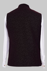 Deep Maroon Velvet Brocade Nehru Jacket for Men | Luxurious Asian Ethnic Waistcoat