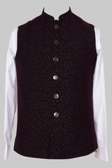 Deep Maroon Velvet Brocade Nehru Jacket for Men | Luxurious Asian Ethnic Waistcoat