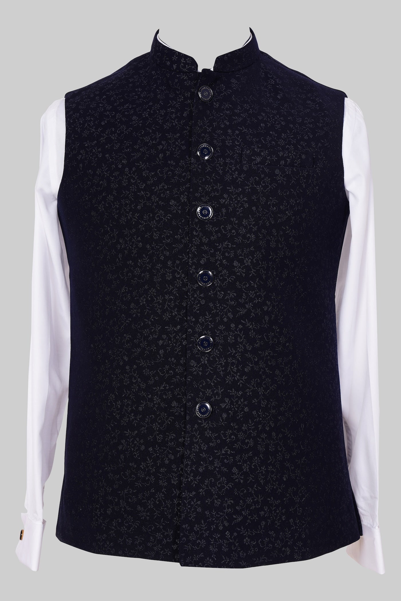 Navy Blue Brocade Nehru Jacket for Men | Premium Indian Ethnic Waistcoat
